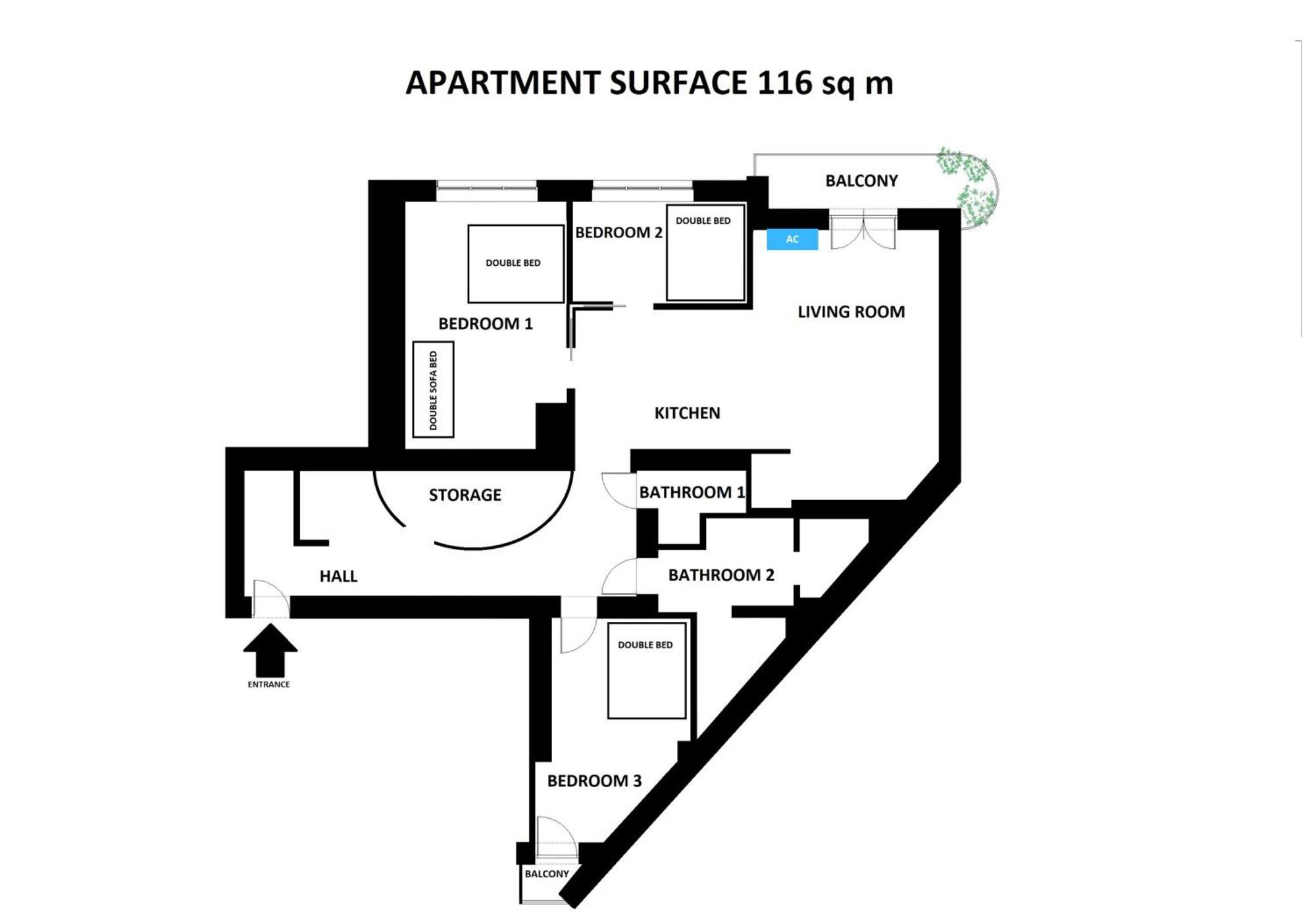 Spacious 3Br Apartment With Ac In Living Room, 2 Balconies Krakov Exteriér fotografie